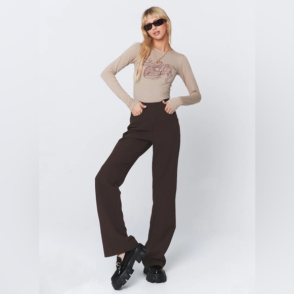 Princess Polly Pants Women's Size 8 US Brown Lulu Straight Leg High Waisted NWT - Picture 15 of 15